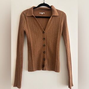Reformation Ribbed Long Sleeve Sweater in Brown